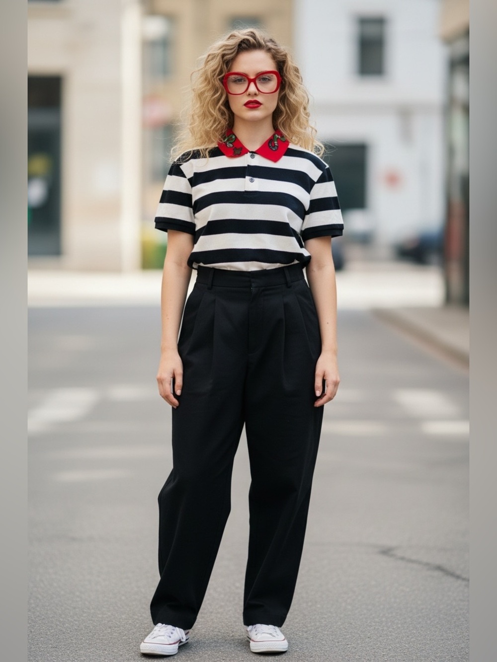 Gucci Black and White Striped Polo with Red Embroidered King Snake Collar